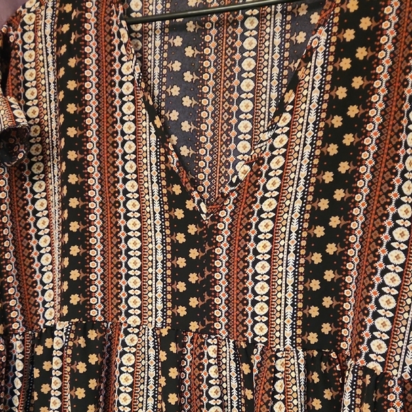 Striped Patterned Dress with Ruffle Detail - Picture 2 of 5